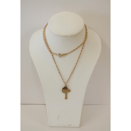 230 - 9ct GOLD CHAIN WITH TWO PENDANTS 3.7g, CHAIN LENGTH 18