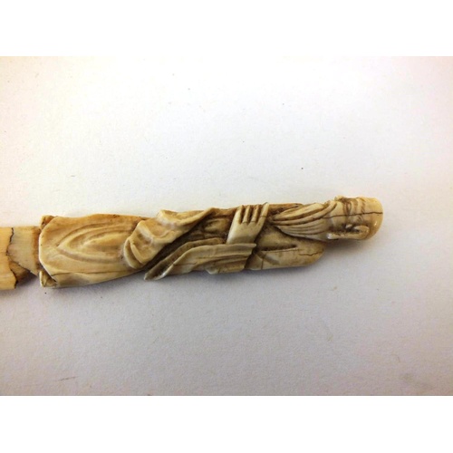 234 - FOUR ANTIQUE CARVED BONE ITEMS INCLUDES, PART OF STANHOPE DIP PEN, REPAIRED CHINESE CARVED LETTER OP... 