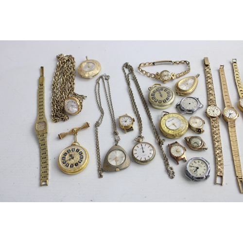 86 - 24 x Assorted Vintage Ladies PENDANT / BROOCH /  WRISTWATCHES / HEADS Hand-Wind