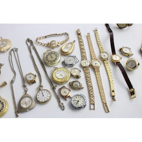 86 - 24 x Assorted Vintage Ladies PENDANT / BROOCH /  WRISTWATCHES / HEADS Hand-Wind