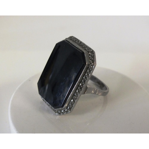 214 - VINTAGE STERLING SILVER, ONYX AND MARCASITE RING, SIZE M