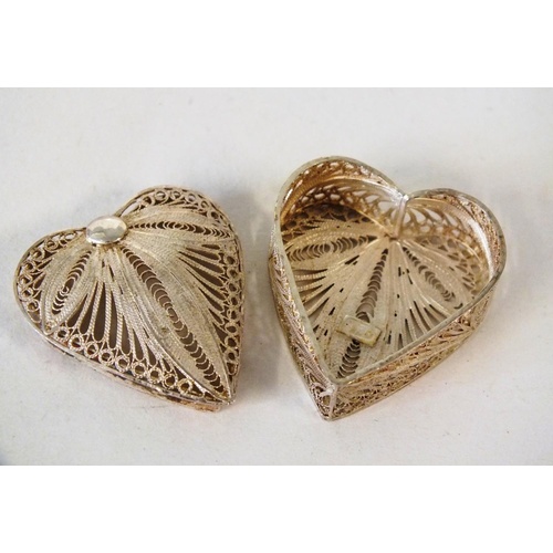 216 - VINTAGE 925 SILVER FILIGREE HEART SHAPE PILL BOX, SIZE 3 x 3 x 1cm