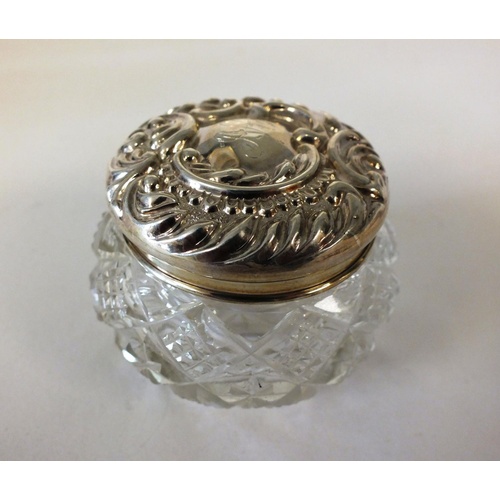 218 - ANTIQUE CUT GLASS AND STERLING SILVER TOP DRESSING TABLE POT, APPROX SIZE H5cm x W6cm, SYDNEY & Co, ... 