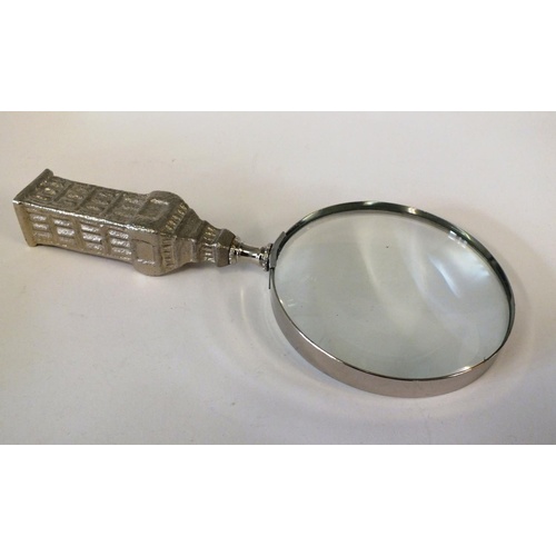 229 - MAGNIFYING GLASS WITH SILVER TONE BIG BEN HANDLE