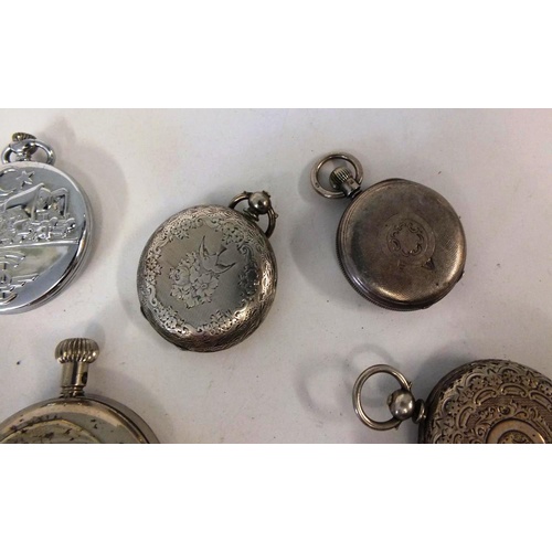 265 - EIGHT VINTAGE POCKET WATCHES INCLUDES SIX SILVER, FOR SPARES OR REPAIR