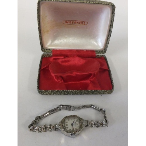 274 - VINTAGE LADIES INGERSOLL MARCASITE DRESS WATCH - BOXED