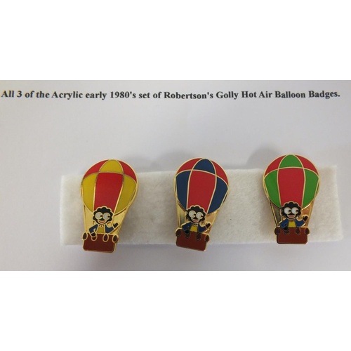 279 - SET OF THREE RARE 1980 ROBERTSON'S GOLLY HOT AIR BALLOON BADGES