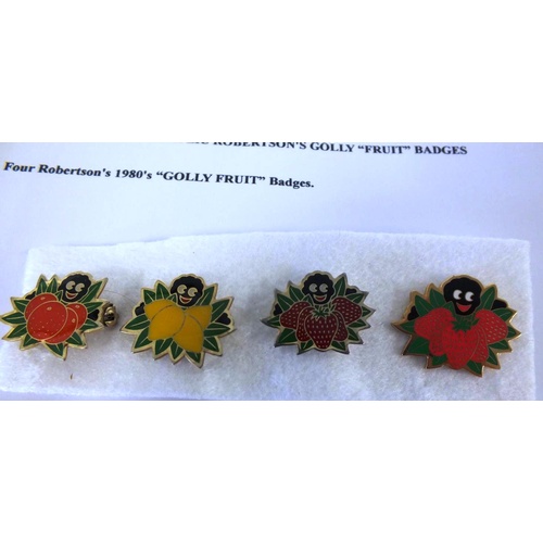 282 - SET OF FOUR 1980's ROBERTSON'S GOLLY FRUIT BADGES