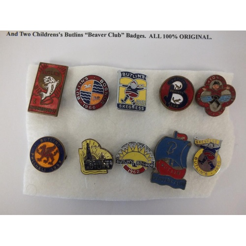 286 - TEN ORIGINAL BUTLINS ENAMEL BADGES INCLUDES, SKEGNESS 1947, 1954 & 1965, BOGNOR 1962 & 66, PWLLHELI ... 