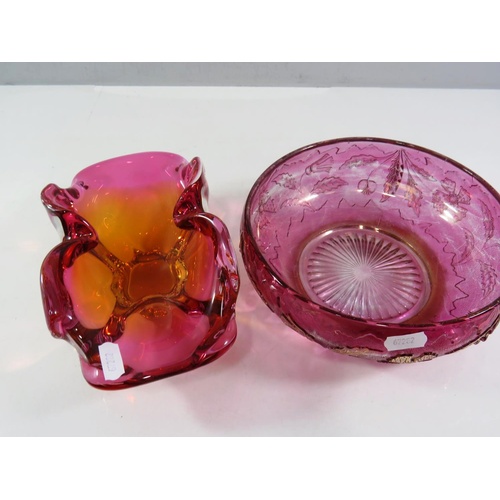 401 - CRANBERRY GLASS BOWL AND STUDIO ART BOWL