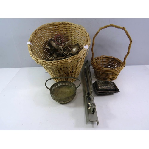 454 - WICKER BASKETS AND SILVER PLATE ITEMS