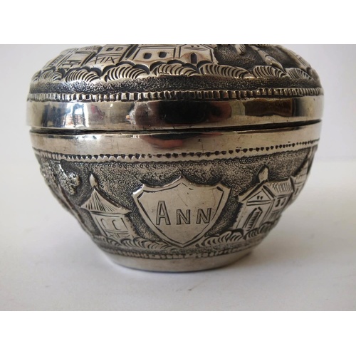 199 - VINTAGE STERLING SILVER TRINKET POT HALLMARKED T90 8CM X 6CM INSDCIRBED 'ANN' WEIGHT 122G