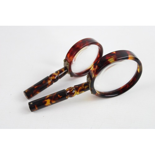 91 - 2 x Antique / Vintage Decorative Tortoiseshell Magnifying Glasses