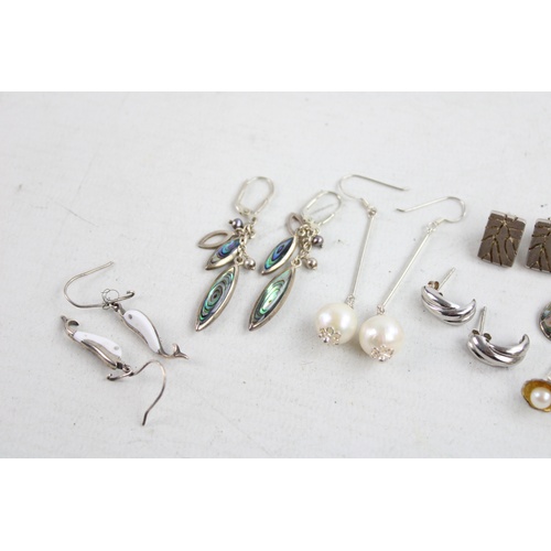 12 - 10 x Vintage .925 Sterling Silver EARRINGS inc. Faux Pearl, Shell (36g)