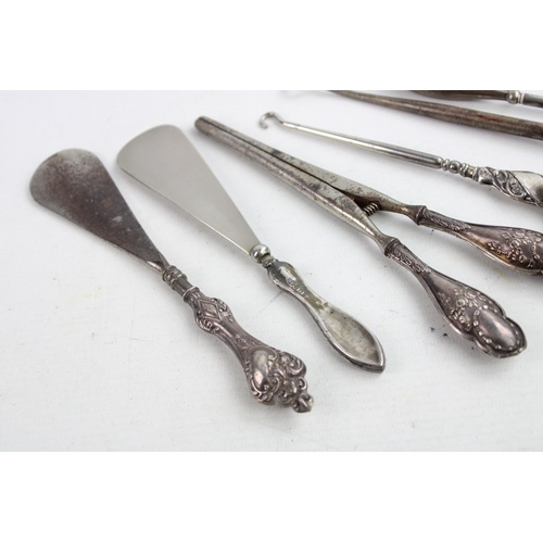 14 - 6 x Antique / Vintage .925 STERLING SILVER Handled Ladies Vanity Tools (286g)