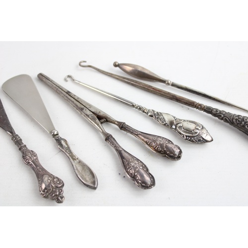 14 - 6 x Antique / Vintage .925 STERLING SILVER Handled Ladies Vanity Tools (286g)