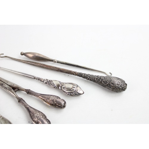 14 - 6 x Antique / Vintage .925 STERLING SILVER Handled Ladies Vanity Tools (286g)