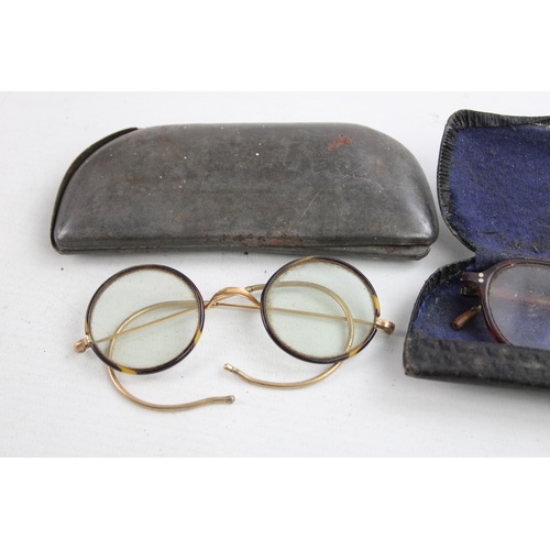 92 - 3 x Antique / Vintage Tortoiseshell SPECTACLES Inc Leather Cases, Rolled Gold