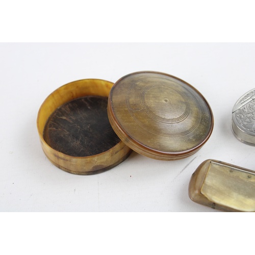 102 - 5 x Antique / Vintage Tobacciana SNUFF Boxes Inc Pewter, Papier Mache Etc