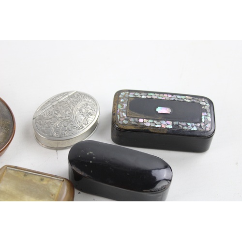 102 - 5 x Antique / Vintage Tobacciana SNUFF Boxes Inc Pewter, Papier Mache Etc