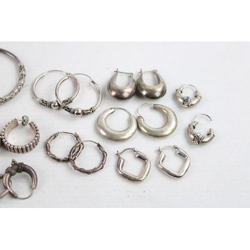 43 - 11 x Vintage .925 Sterling Silver HOOP EARRINGS inc. Mixed Size, Statement (62g)