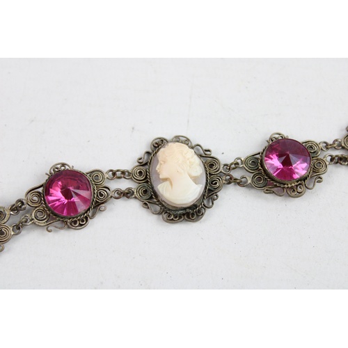 132 - 2 x Antique Shell CAMEO JEWELLERY inc. Bracelet, Brooch, Filigree,