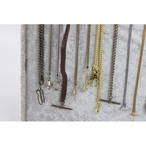 133 - 14 Assorted Vintage Gents Pocket Watch Chains / Alberts Inc. Gold / Silver Tone