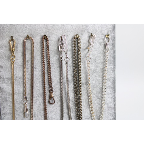 133 - 14 Assorted Vintage Gents Pocket Watch Chains / Alberts Inc. Gold / Silver Tone