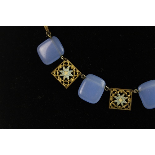 54 - Antique Gold Tone ENAMEL AND GLASS NECKLACE, Approx 35cm (16g)