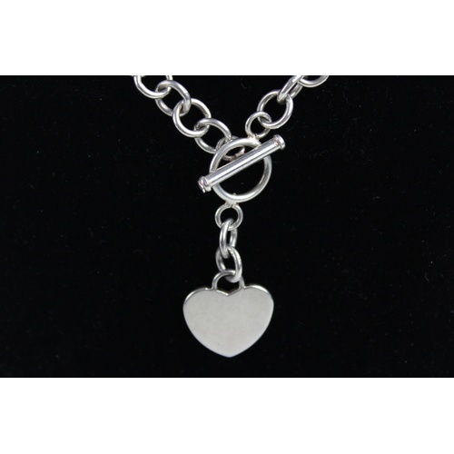 128 - .925 Sterling SILVER Toggle NECKLACE With Heart Tag (51g)