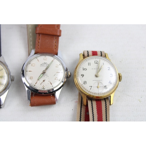 63 - 3 x Vintage Gents / Boys Size Military Style WRISTWATCHES Hand-Wind WORKING