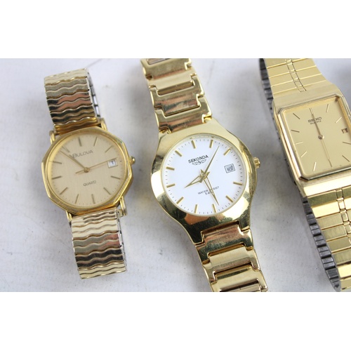 119 - 4 x Gents Quality Gold Tone WRISTWATCHES Quartz WORKING Inc. Bulova, Seiko Etc