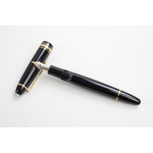 73 - MONTBLANC Meisterstuck Black FOUNTAIN PEN w/ 14ct White Gold Nib WRITING Boxed