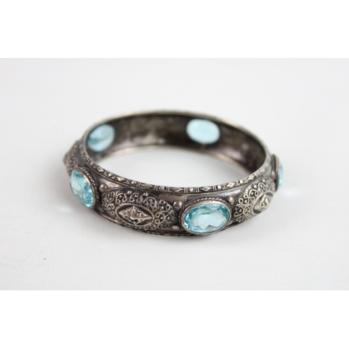 160 - Vintage .800 Silver BANGLE Set With Blue TOPAZ (39g)