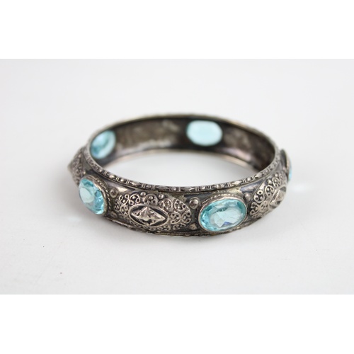 160 - Vintage .800 Silver BANGLE Set With Blue TOPAZ (39g)