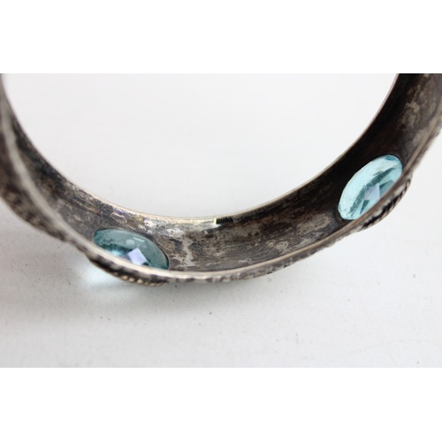 160 - Vintage .800 Silver BANGLE Set With Blue TOPAZ (39g)