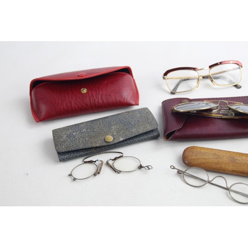 12 - 6 x Antique / Vintage SPECTACLES & SUNGLASSES Inc Rolled Gold, Cased Etc