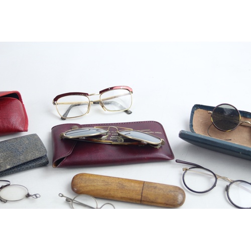 12 - 6 x Antique / Vintage SPECTACLES & SUNGLASSES Inc Rolled Gold, Cased Etc