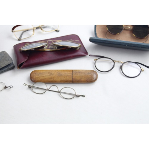 12 - 6 x Antique / Vintage SPECTACLES & SUNGLASSES Inc Rolled Gold, Cased Etc