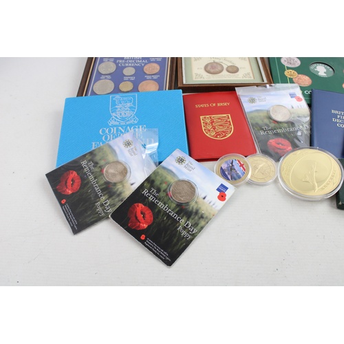 14 - 18 x Assorted COIN SETS & COINS UK, Jersey & Falklands Inc Gold Plated Etc