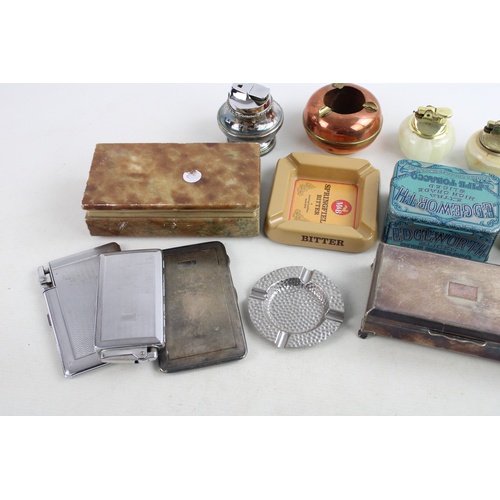 20 - 16 x Assorted Vintage TOBACCIANA Inc Silver Plate, Table Lighters, Ashtrays Etc