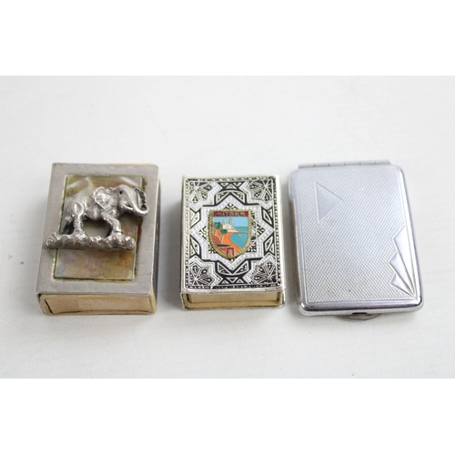 25 - 5 Vintage MATCHBOX COVERS & VESTA CASES Inc Silver Plate, Advertising, Elephant