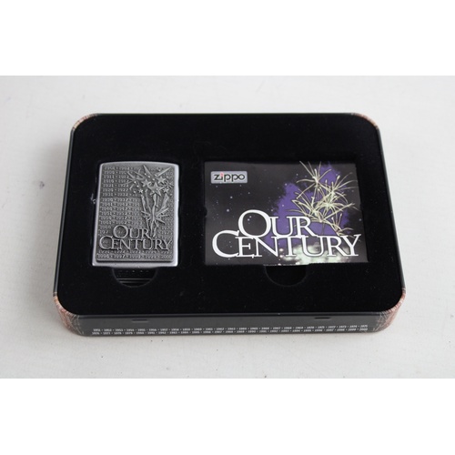 33 - ZIPPO Our Century Brushed Steel Cigarette LIGHTER In Original Box