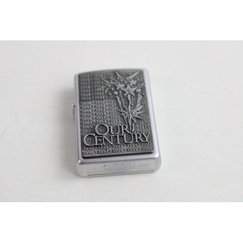 33 - ZIPPO Our Century Brushed Steel Cigarette LIGHTER In Original Box