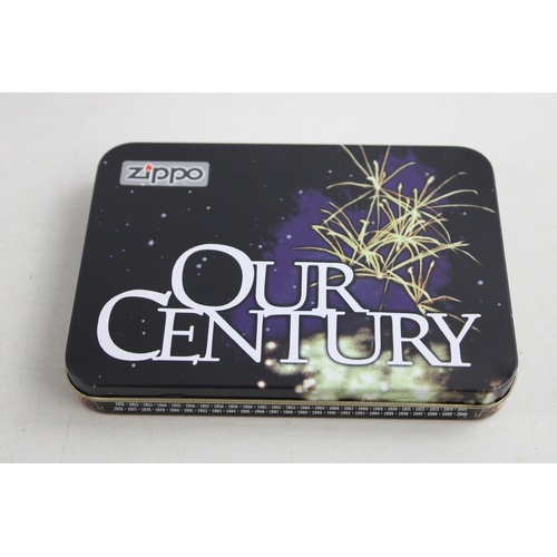 33 - ZIPPO Our Century Brushed Steel Cigarette LIGHTER In Original Box