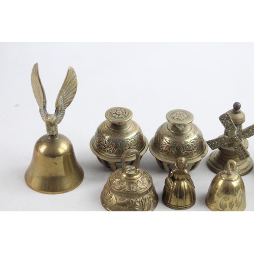 49 - 9 x Vintage Decorative BRASS BELLS Inc Lady Bells, Windmill, Decorative (1243g)