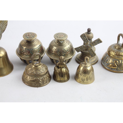 49 - 9 x Vintage Decorative BRASS BELLS Inc Lady Bells, Windmill, Decorative (1243g)