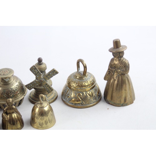 49 - 9 x Vintage Decorative BRASS BELLS Inc Lady Bells, Windmill, Decorative (1243g)