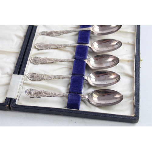 62 - 6 x Antique Hallmarked 1900 London STERLING SILVER Ornate TEASPOONS Cased (65g)