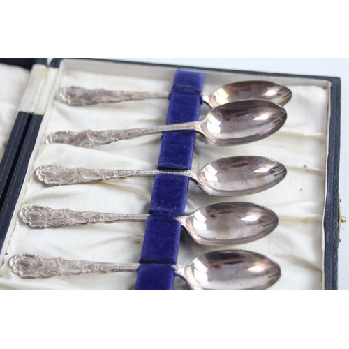 62 - 6 x Antique Hallmarked 1900 London STERLING SILVER Ornate TEASPOONS Cased (65g)